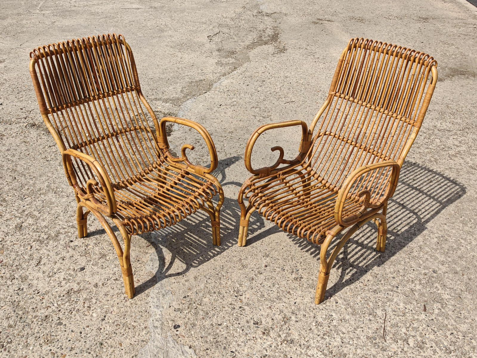 Paar Mid-Century Modern Fauteuils in Bamboe, Italië ca. jaren 1960 photo vintage