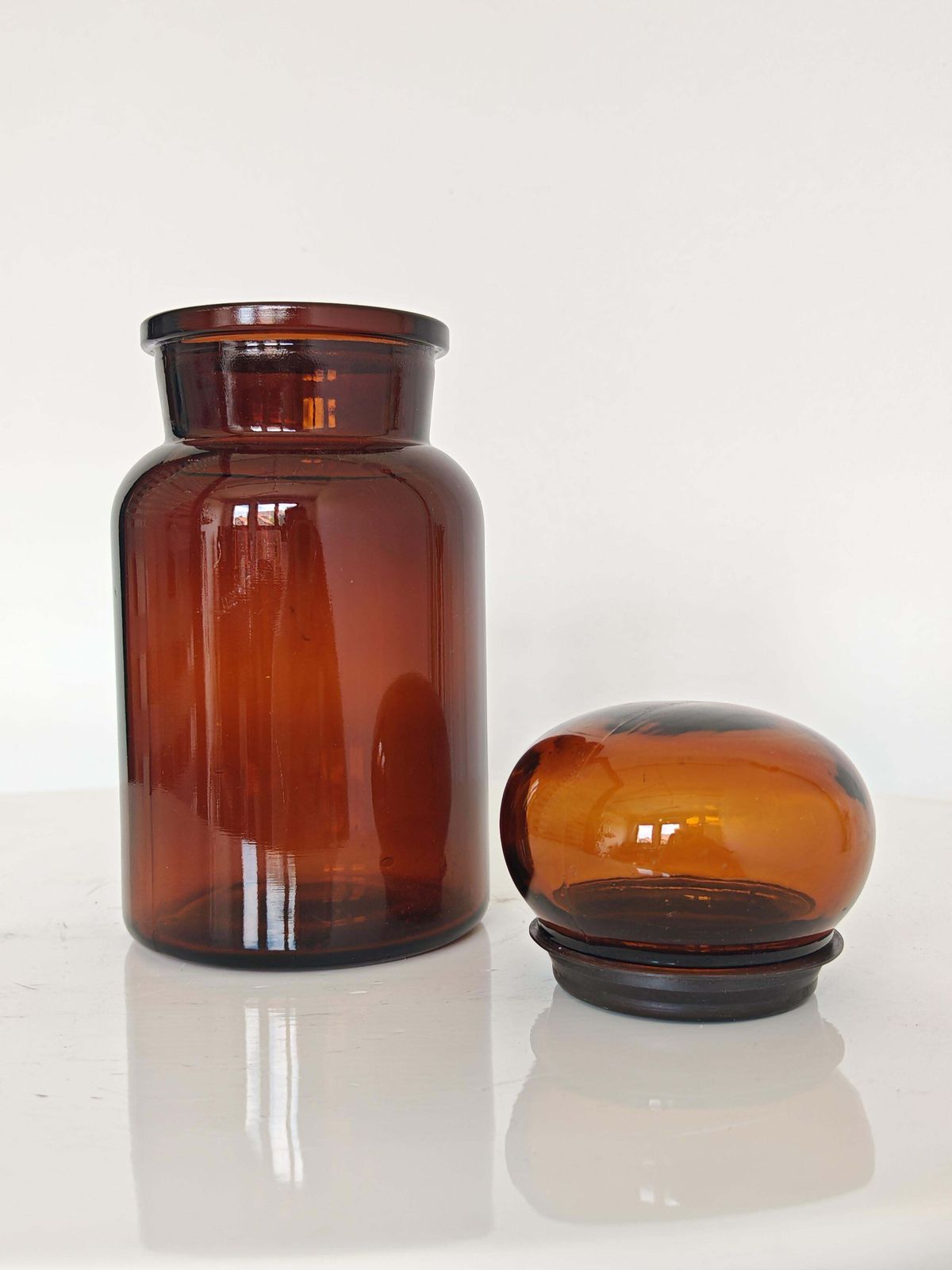 Vintage Apothecary Jar In Amber Glass, Belgium 1950s photo for sale
