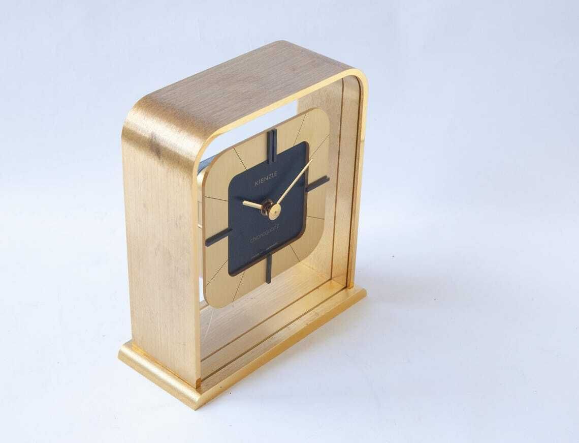 Stunning Gold Plated Kienzle Desk Clock Mid Century Lucent Transparent Design Table Germany photo Home Decor