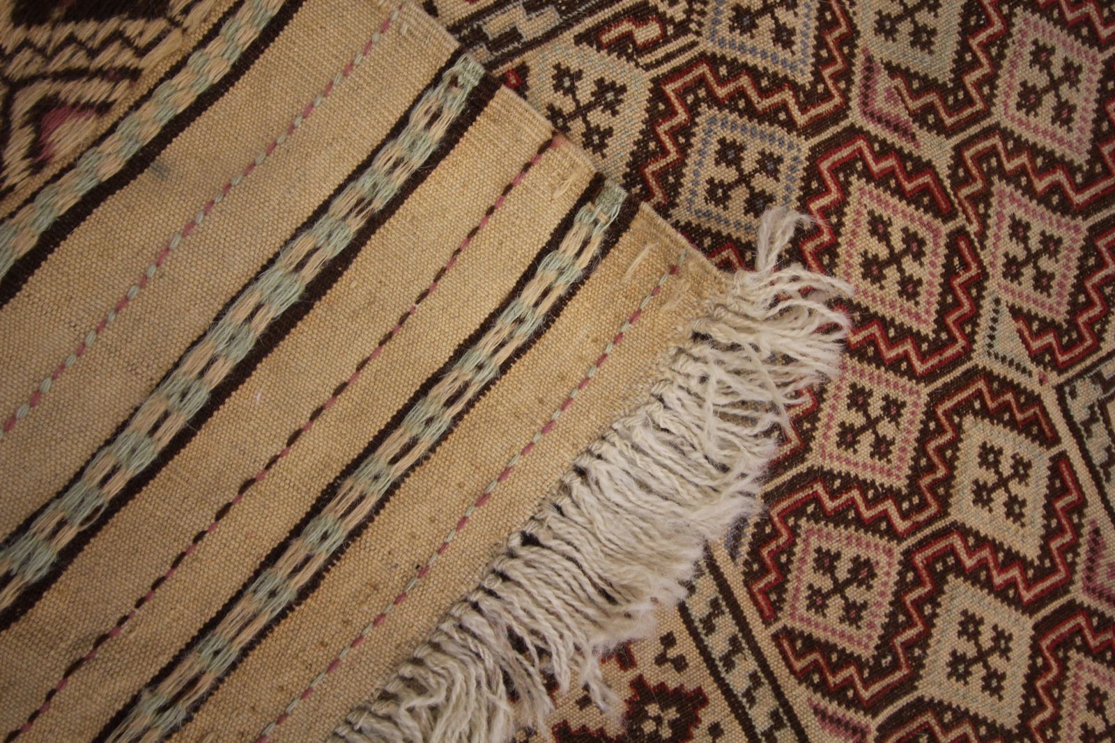 Textiles Old Brown Sumak Rug Handmade Flat Woven Oriental Antique Area Rug photo
