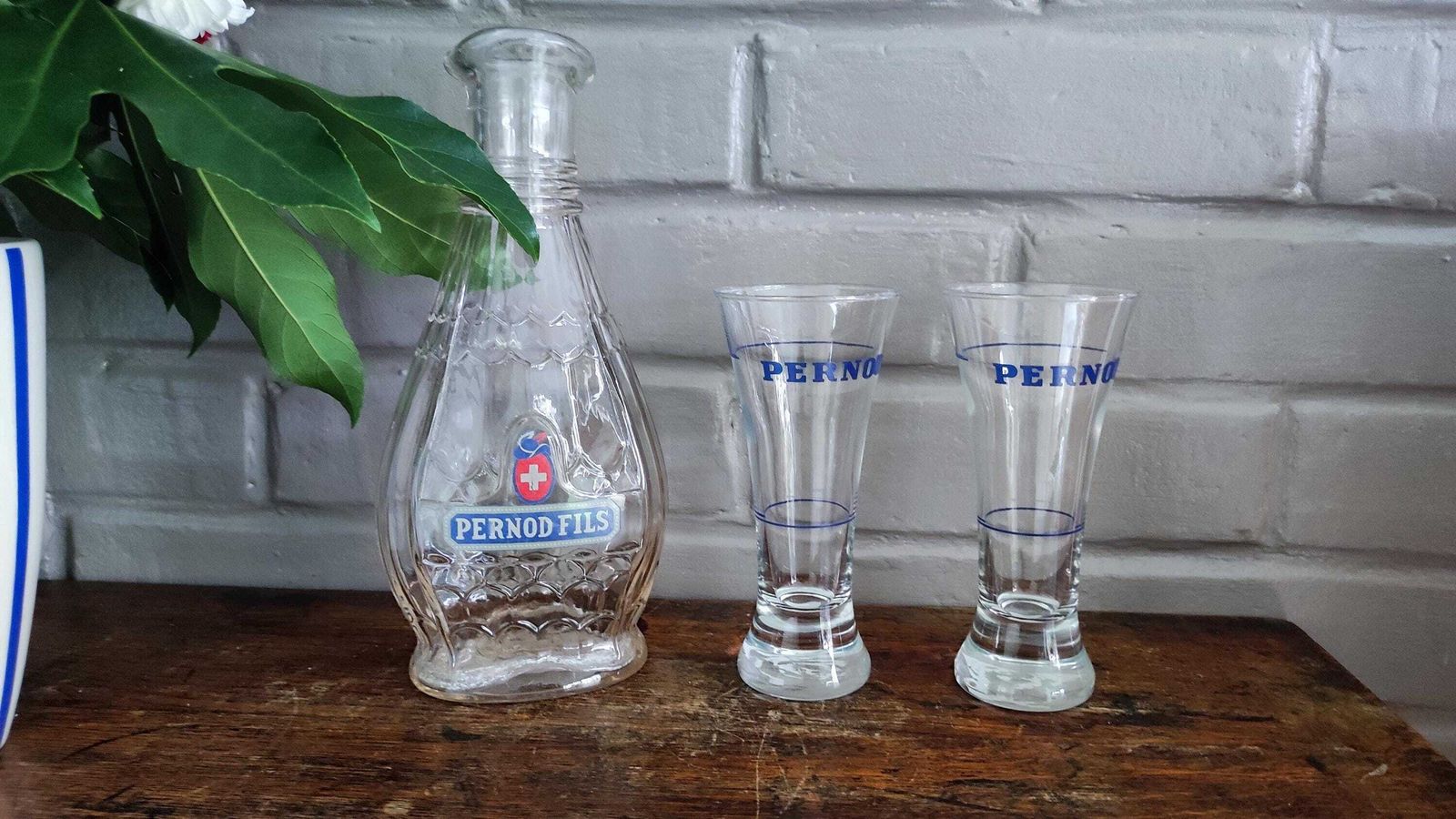 Vintage Pernod Fils Pitcher Drink And 2 Glasses: 1940s French Barware