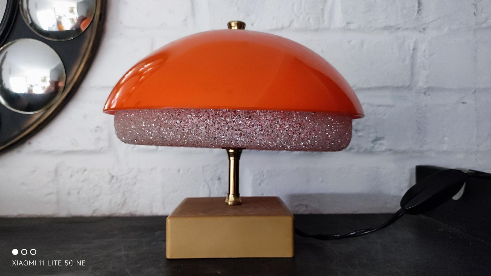 French Vintage Small Mushroom Table Lamp In Orange And Clear Acrylic