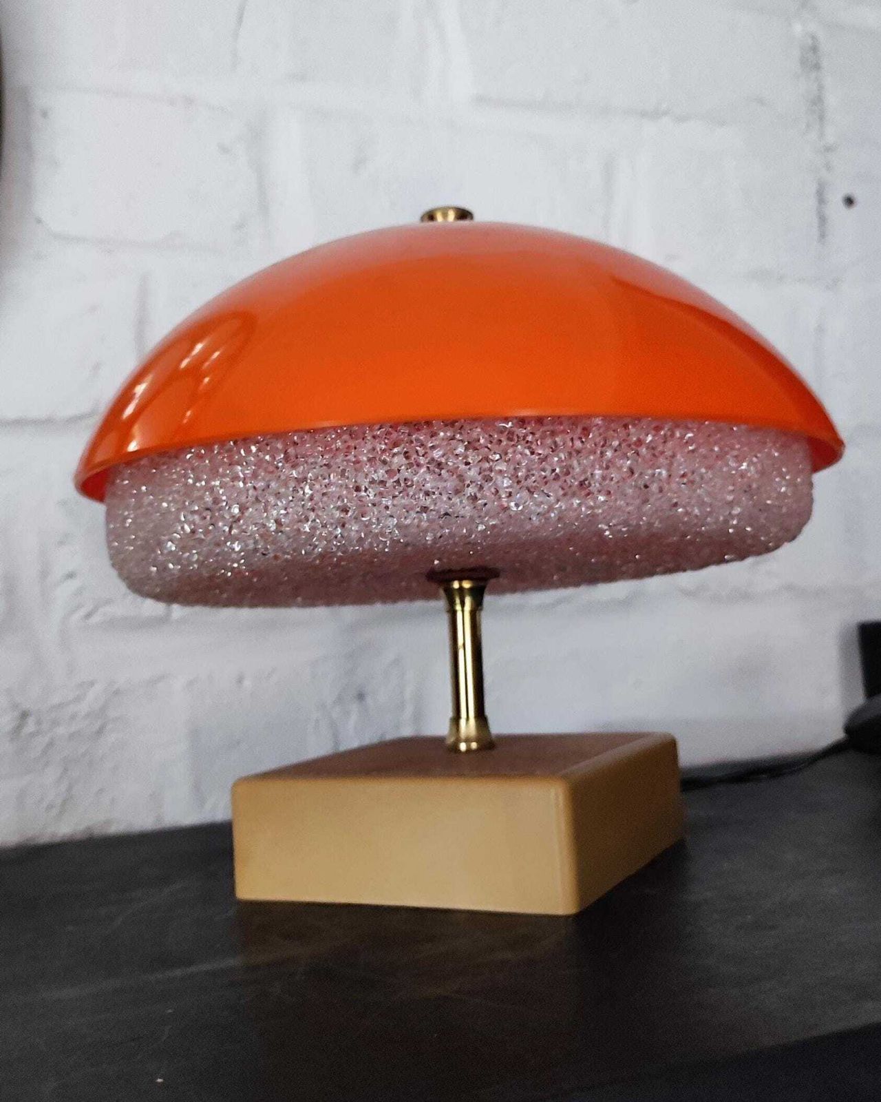French Vintage Small Mushroom Table Lamp In Orange And Clear Acrylic photo 189.0