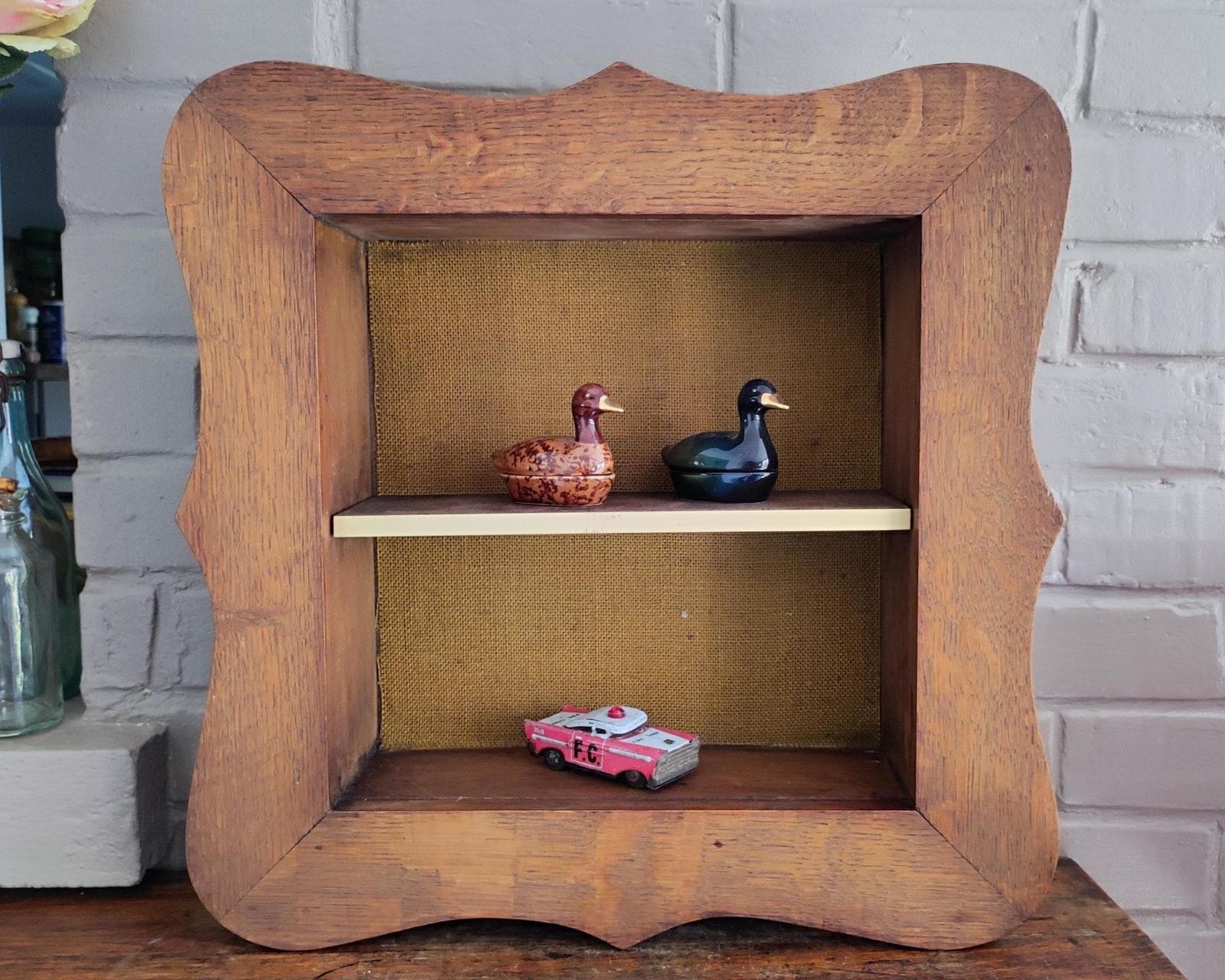 Vintage French Wooden Shelves 2 Tier Shelf Unit, Decorative Open Shelf Cabinet