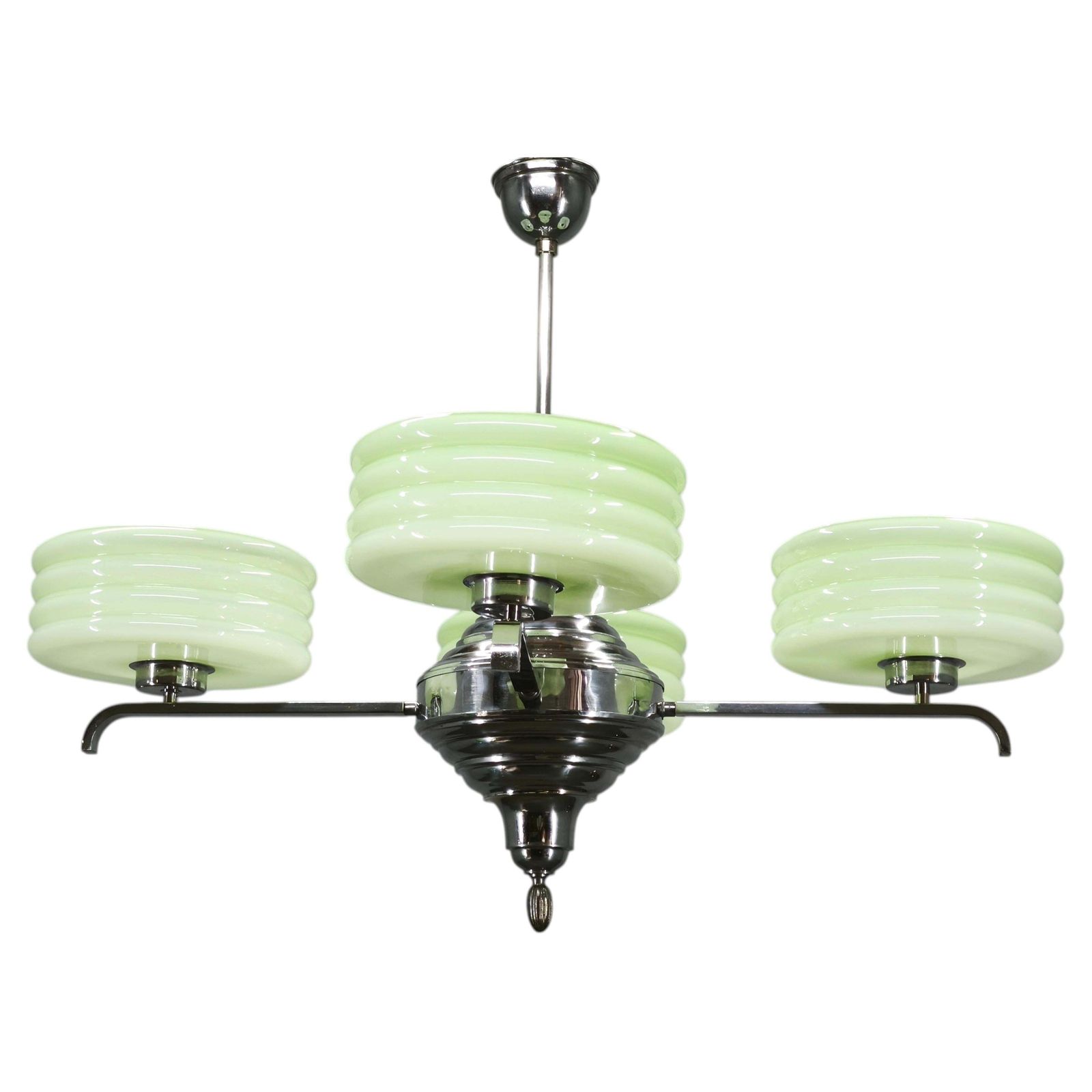Art Deco Green Opaline Glass Chandelier, Czechoslovakia 1930s
