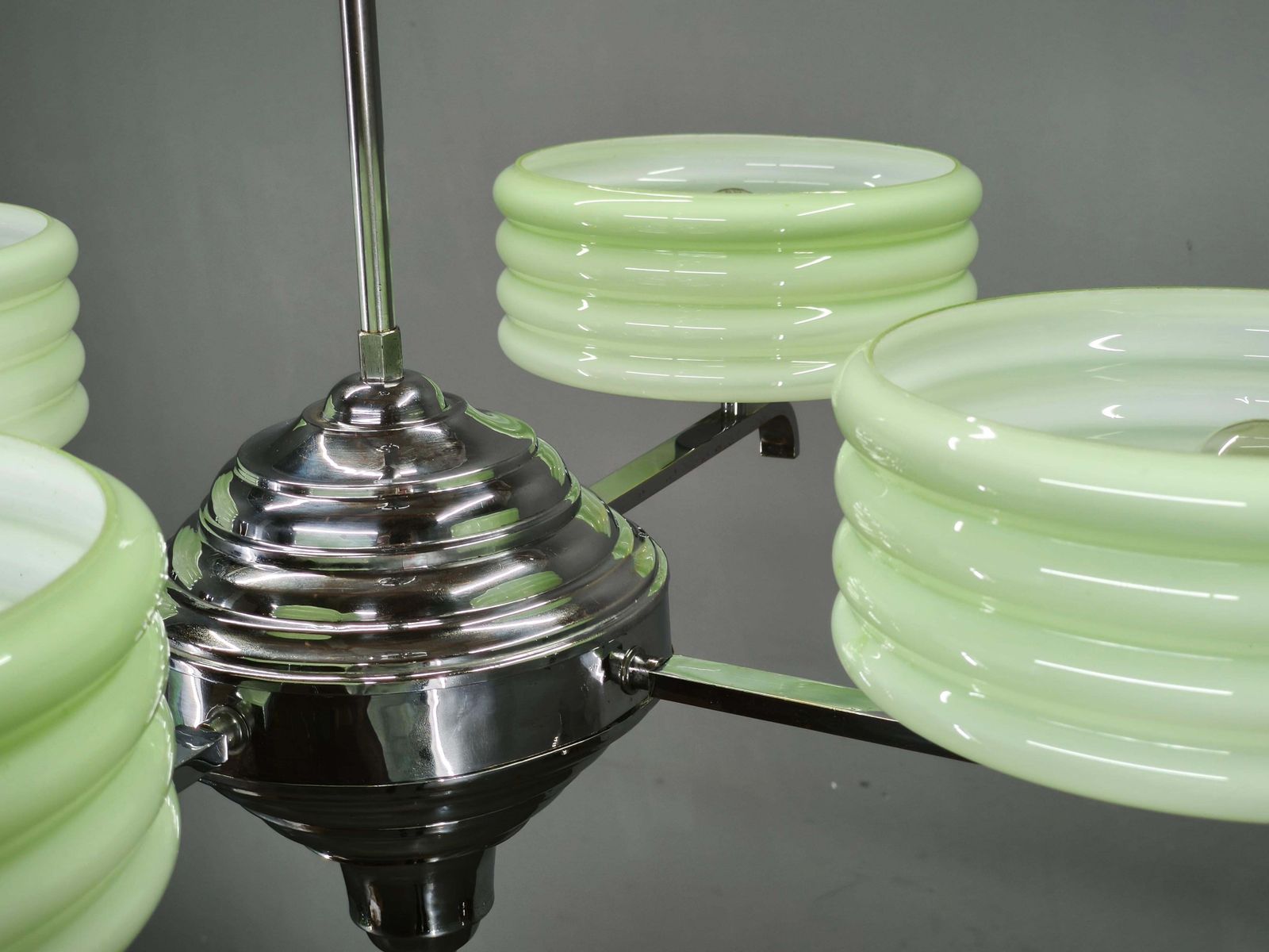 Art Deco Green Opaline Glass Chandelier, Czechoslovakia 1930s photo buy