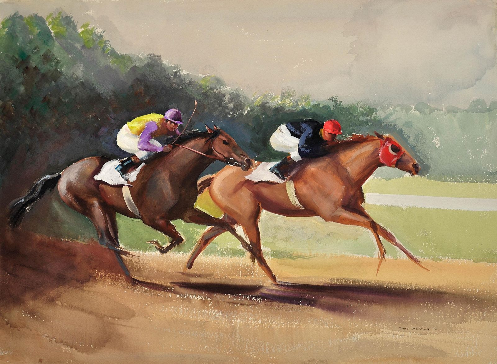 John Rattenbury Skeaping 1901 To 1990. English. A Tight Finish, 1970. Framed Mid 20th Century Horse Racing Painting By An Acclaimed Equine Artist. photo furniture
