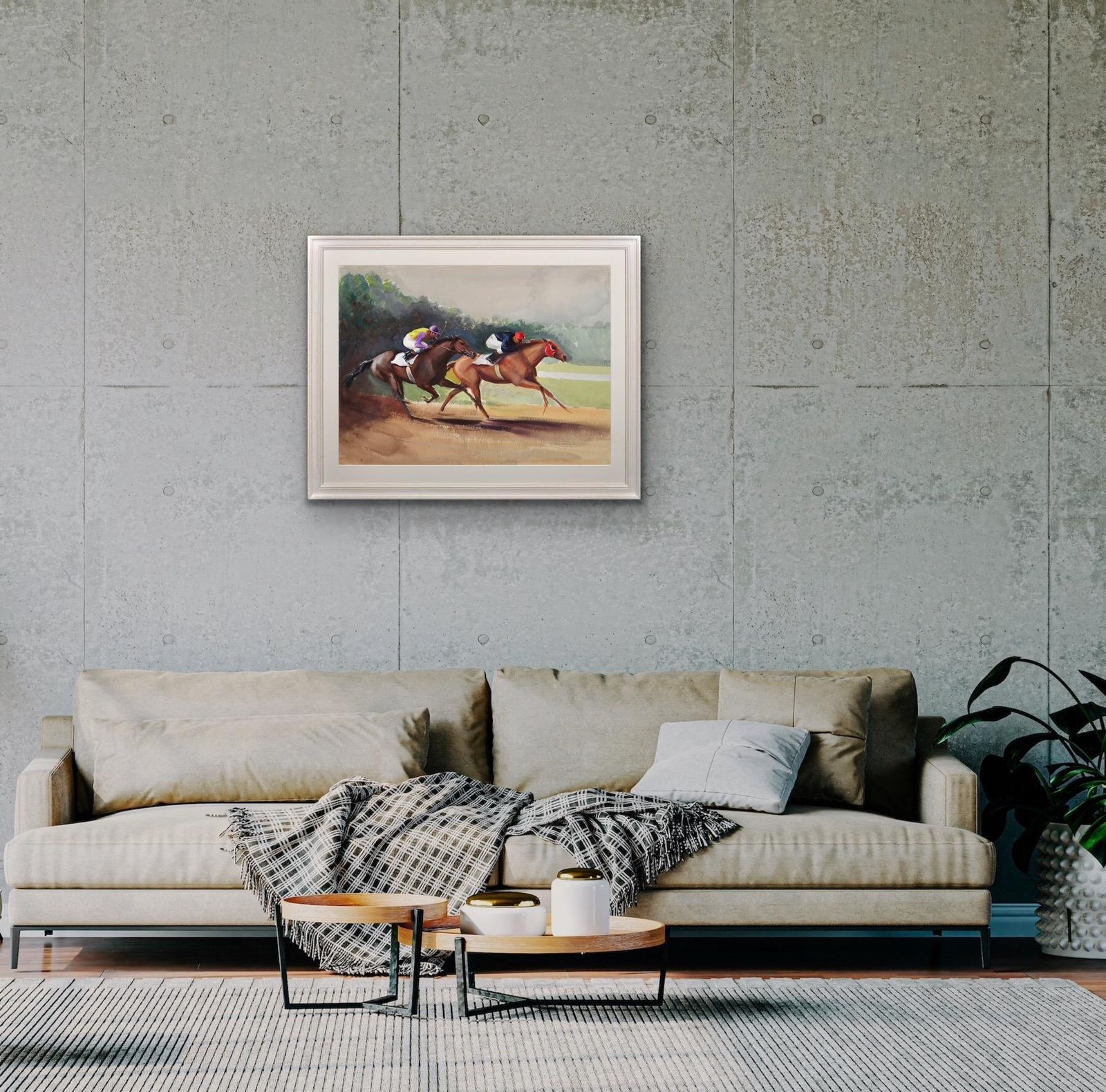 John Rattenbury Skeaping 1901 To 1990. English. A Tight Finish, 1970. Framed Mid 20th Century Horse Racing Painting By An Acclaimed Equine Artist. photo vintage
