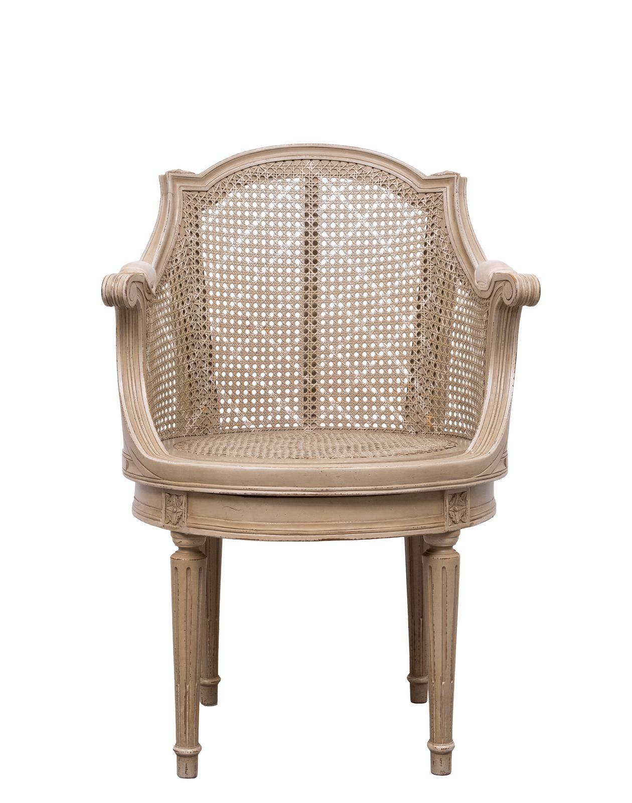 Louis XVI-stijl bureaustoel met rieten bekleding, draaibaar photo furniture