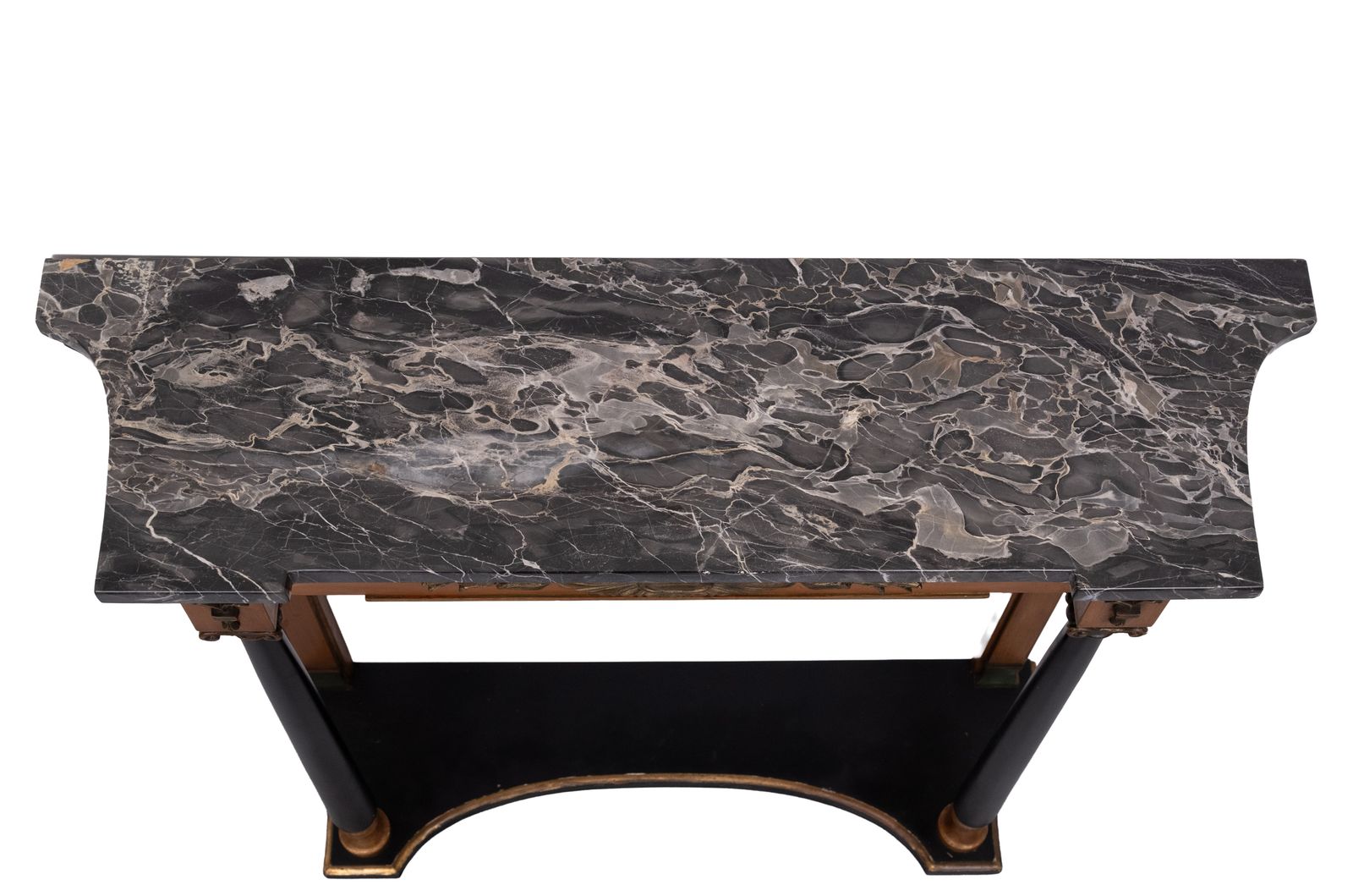 photo furniture Elegant Italian Console , Black Marble Top, 1950s Empire Revival