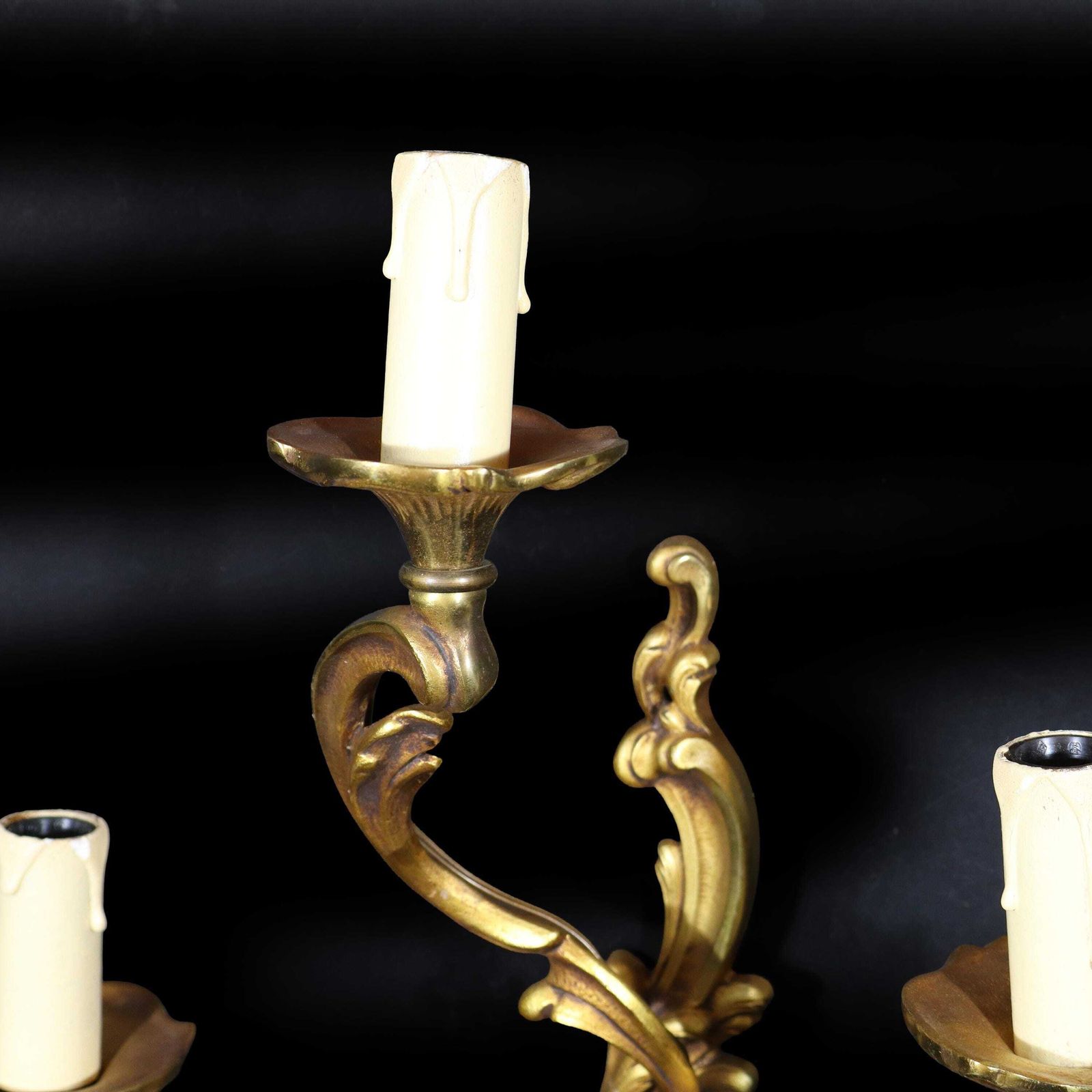 French Rococo Gilt Bronze Wall Sconce Vintage Louis XV Style With 3 Lights photo for sale