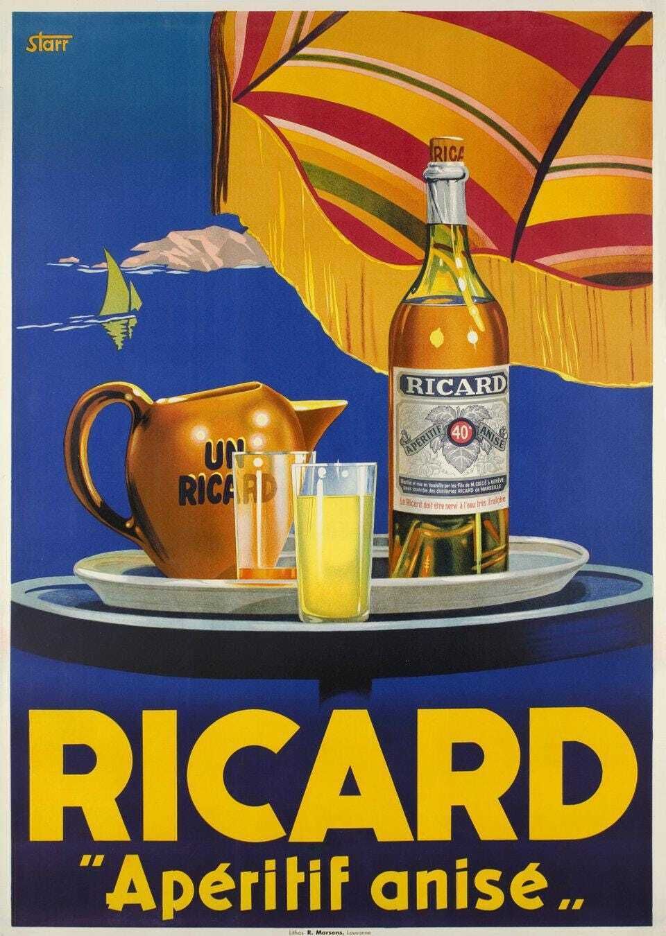 Décoration Service de bar vintage français en grès Ricard, pichet et verres photo