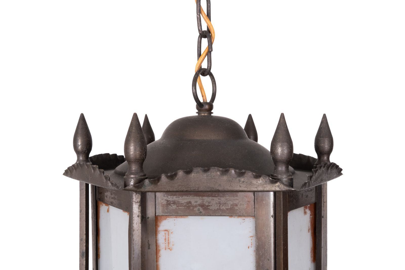 Amsterdam School Hexagonale Art Deco Lamp Met Beschilderd Glas, Nederland photo 380.0