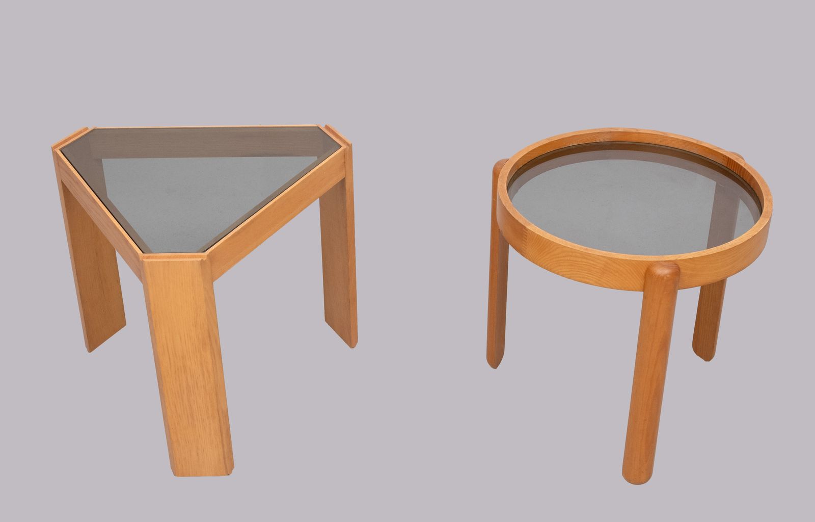561.0 Porada Arredi Beechwood Smoked Glass Side Tables 1970s Italy photo