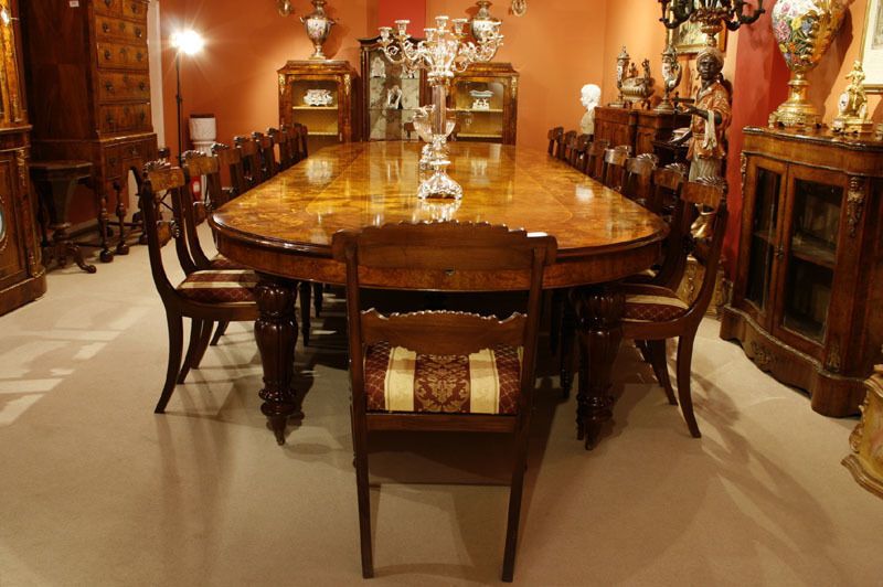 Huge Bespoke Marquetry Dining Table 16 Chairs Extending Walnut photo for sale