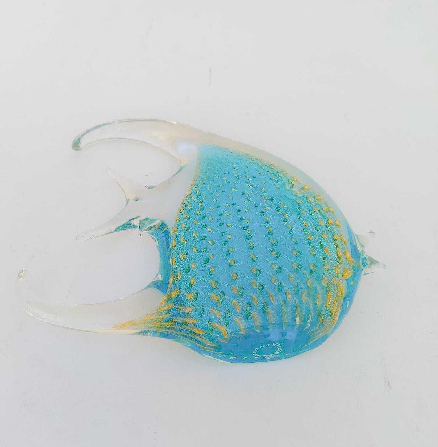 Sculpture de poisson en verre de Murano, feuille d'or turquoise vintage, par V. Nason photo Art
