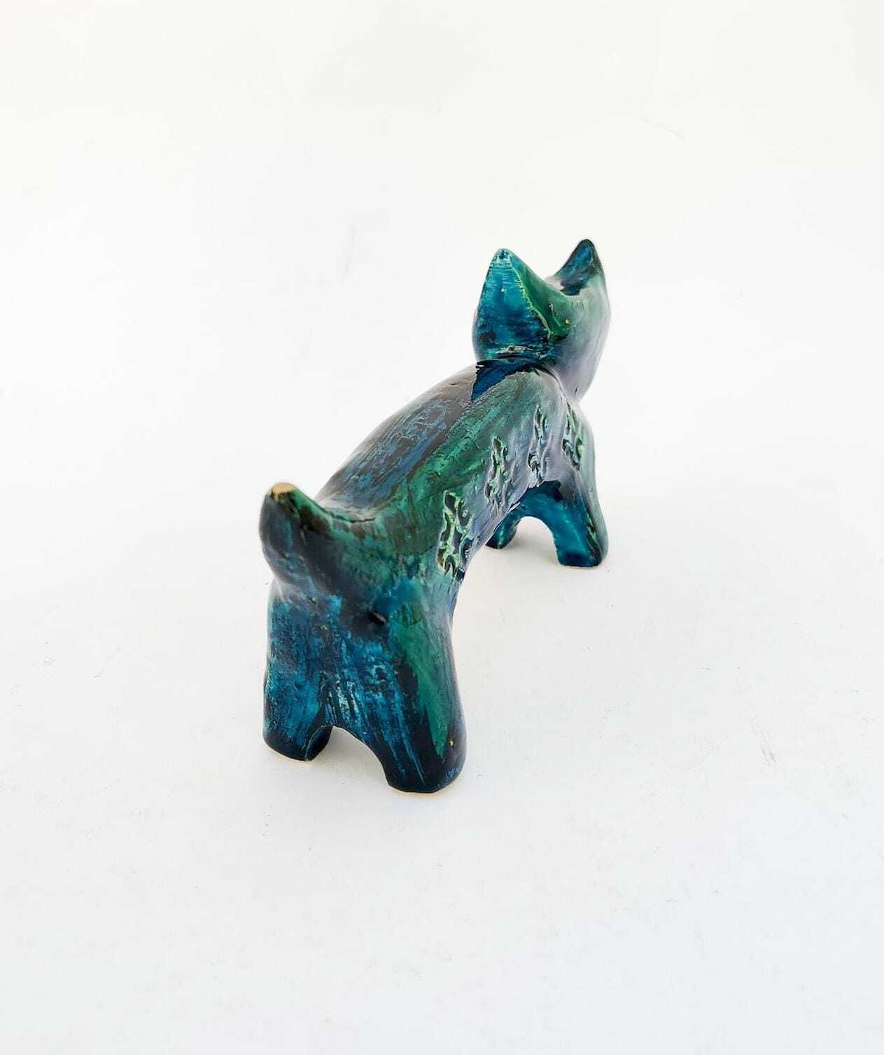 Sculpture en céramique en forme de chat, dans le style de Bitossi, design italien vintage Rimini Blue photo Art