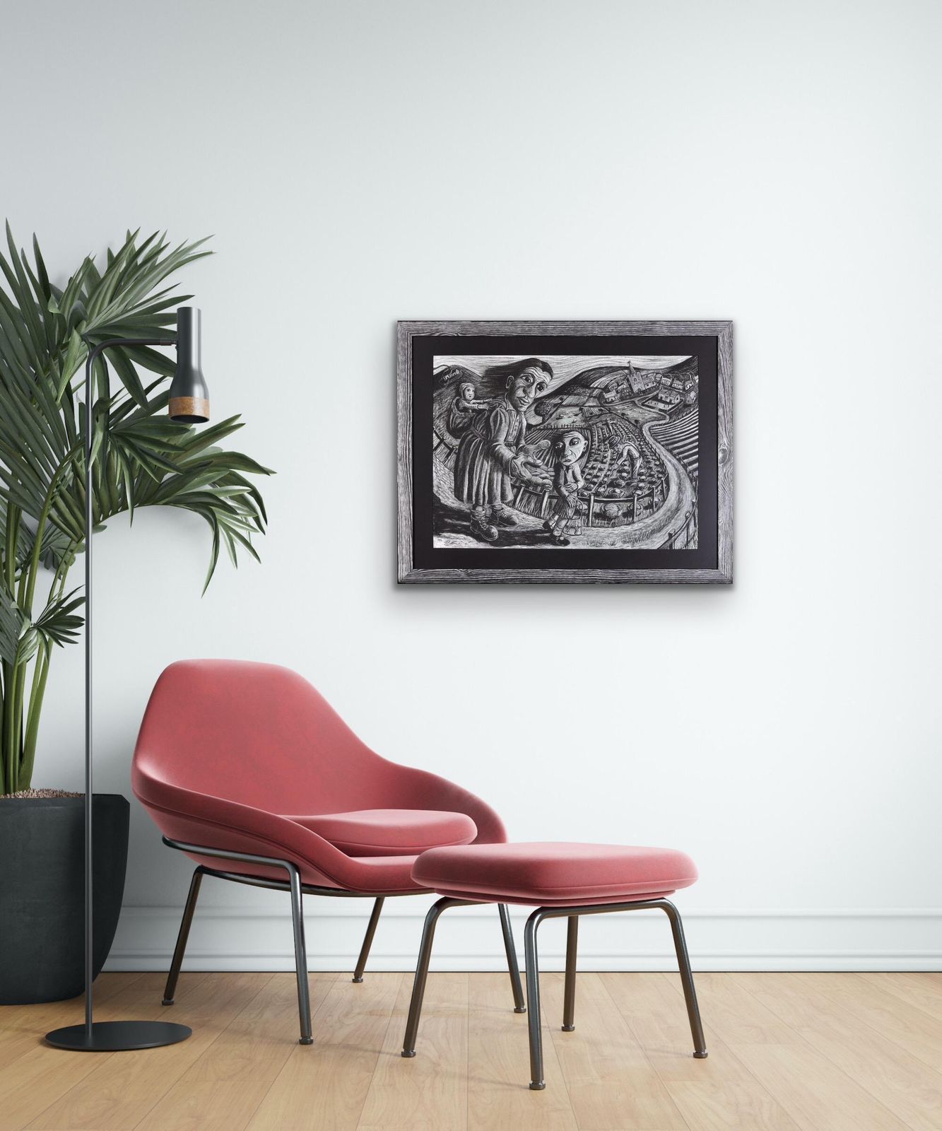 photo buy Premier jour d'école. Pastel expressionniste encadré, souvenir d'enfance, par l'artiste gallois Julian Ruddock, né en 1965. Le chemin de l'école dans le pays de Galles rural.
