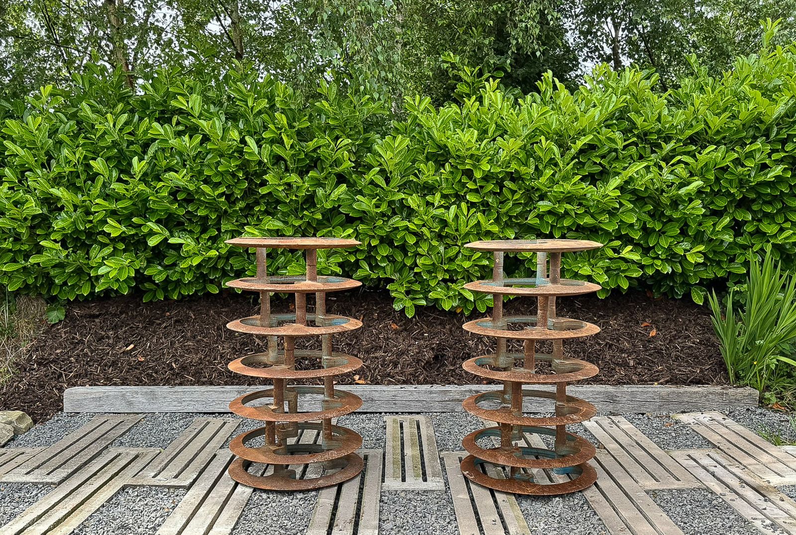 Pair Of Large Scale Reclaimed Cast Iron Garden Ornaments Planters Or Water Feature Elements