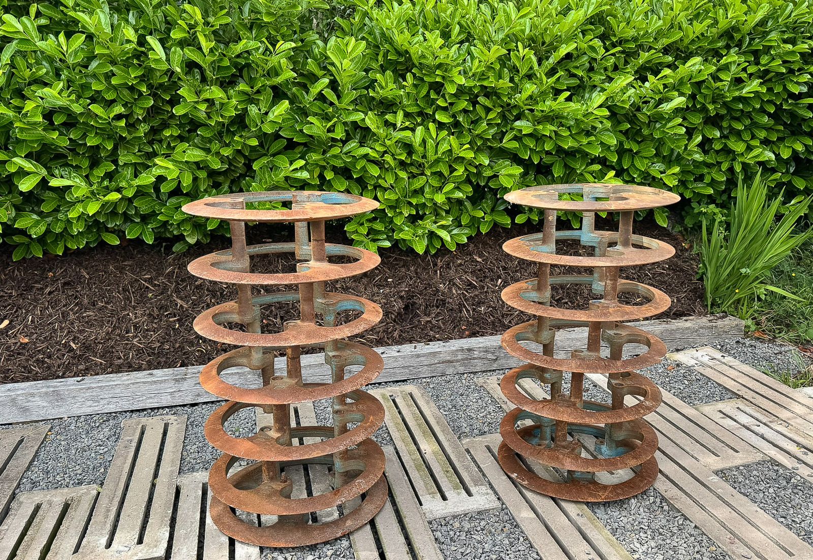 Pair Of Large Scale Reclaimed Cast Iron Garden Ornaments Planters Or Water Feature Elements photo Garden Decor