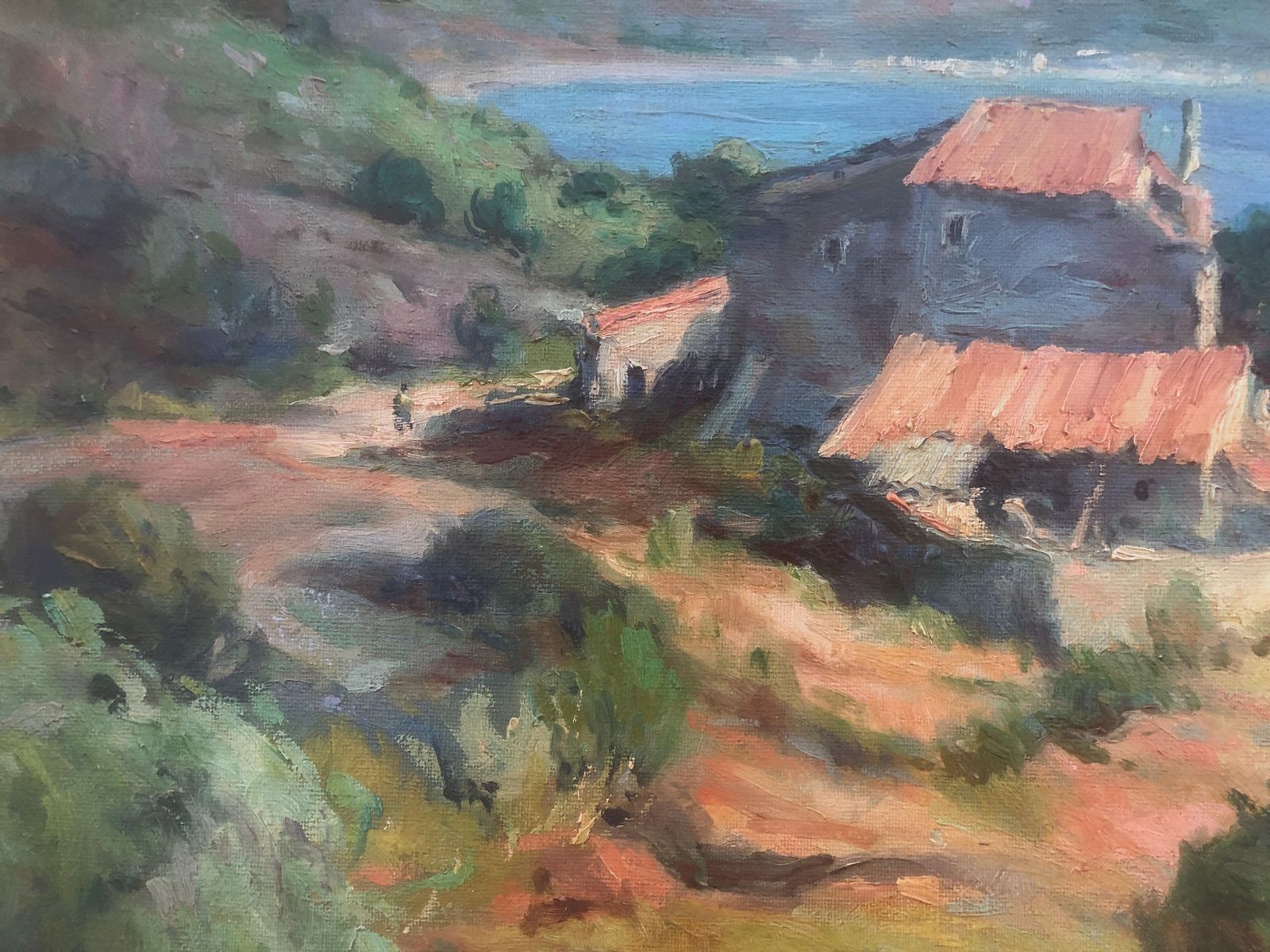 Joaquin Asensio Marine Catalan Mediterranean Seascape With Farmhouse Spanish Impressionist Oil Canvas C.1950 photo for sale