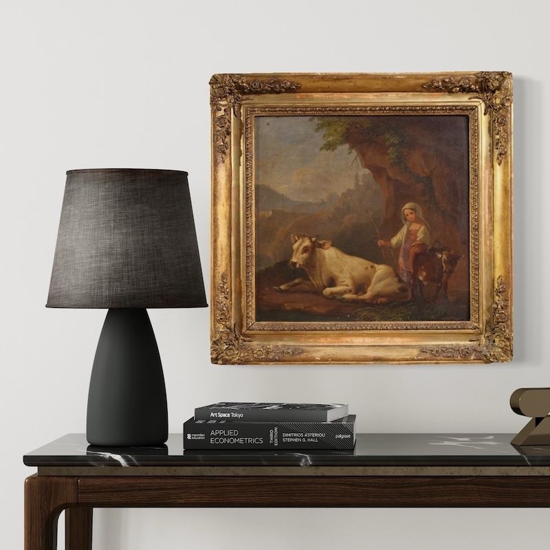 photo vintage Tableau d'époque XIXe siècle, paysage bucolique