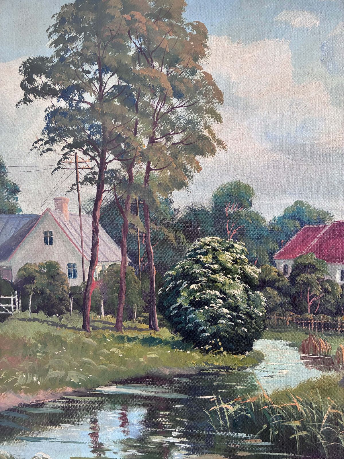 Groot vintage landschapsschilderij, olieverf, gesigneerd photo Kunst