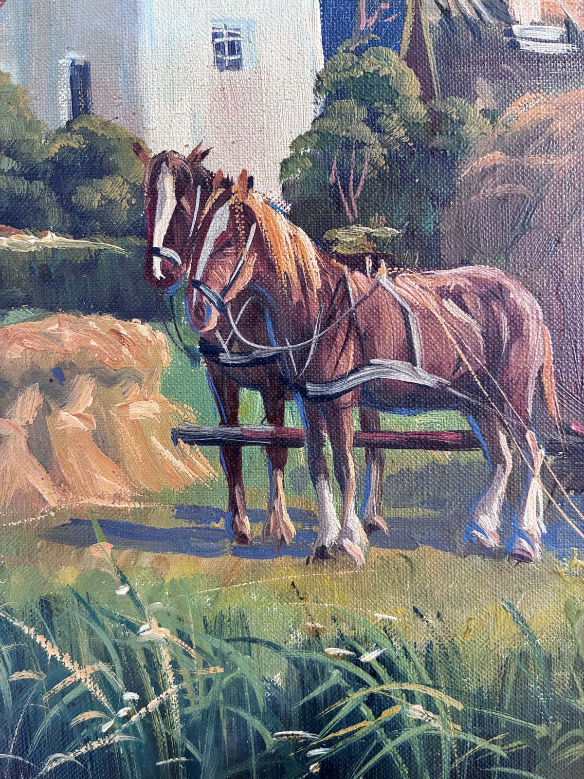Peinture à l'huile de paysage vintage, grande taille, signée, art de campagne photo vinterior