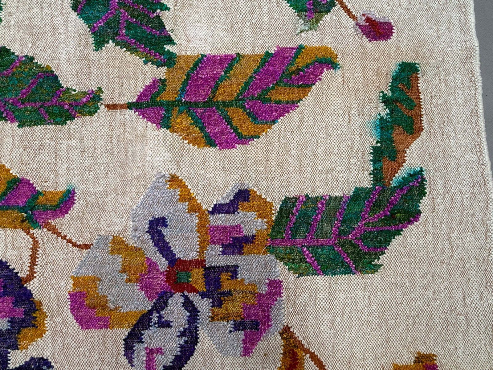 Vintage Rose Kilim Vloerkleed 170x240cm Shabby Wol en Zijde, Boho Medium 2544 photo vintage