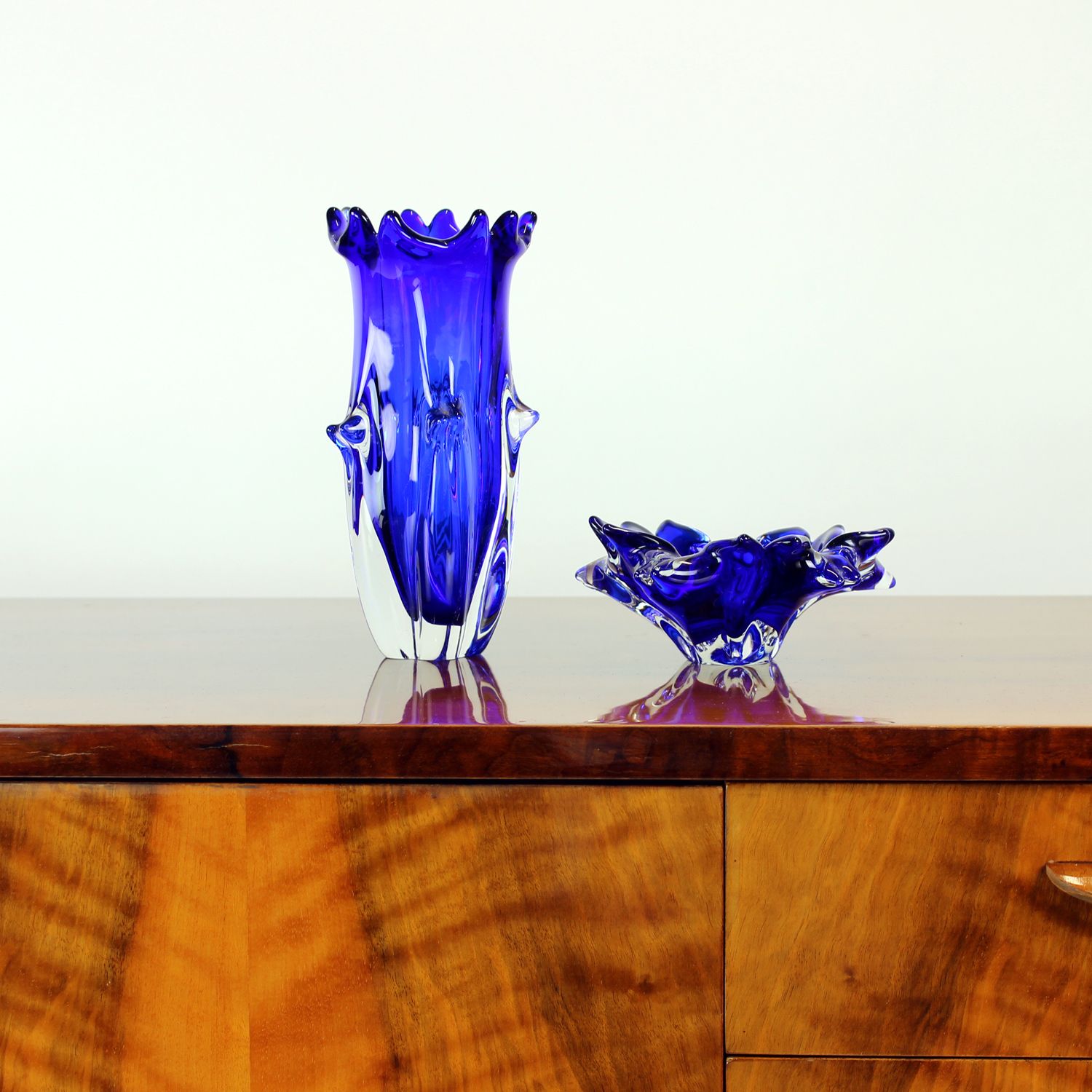 Kobaltblauw kunstglas set van Jaroslav Taraba voor Lednické Rovne, Tsjecho-Slowakije, ca. jaren 1960 photo for sale