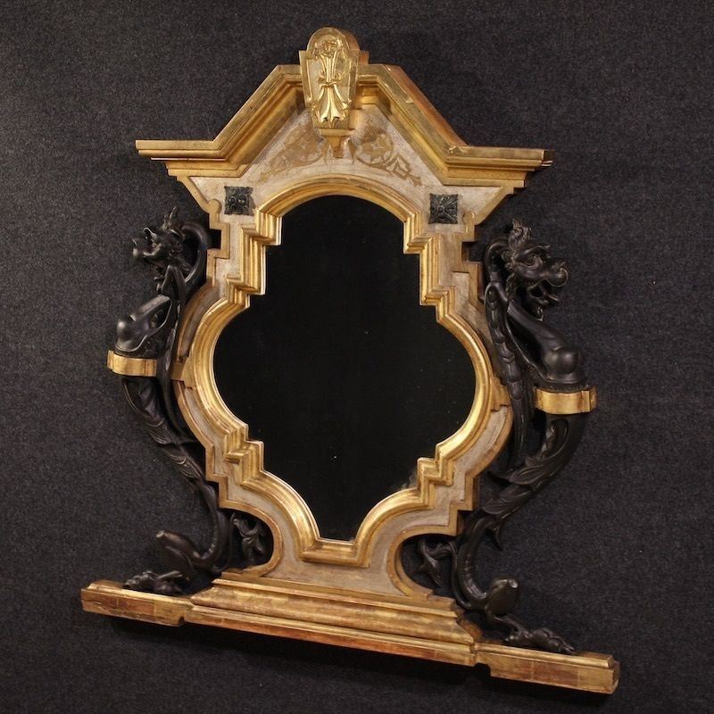 Miroir italien laqué et doré, XIXe siècle photo vintage