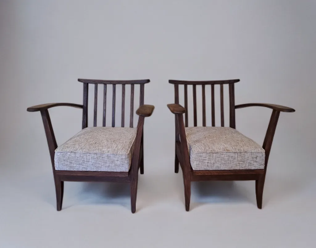 Fauteuils mid-century tchèques en chêne, années 1950, lot de 2 photo buy
