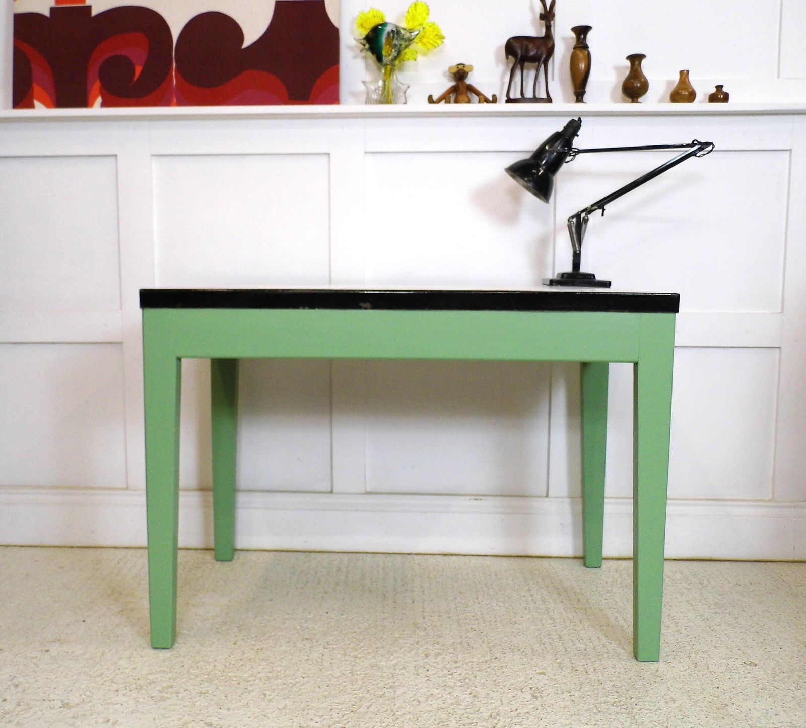 Vintage Enamel Topped 1950s Kitchen Prep Pastry Table Or Vintage Office Desk photo for sale