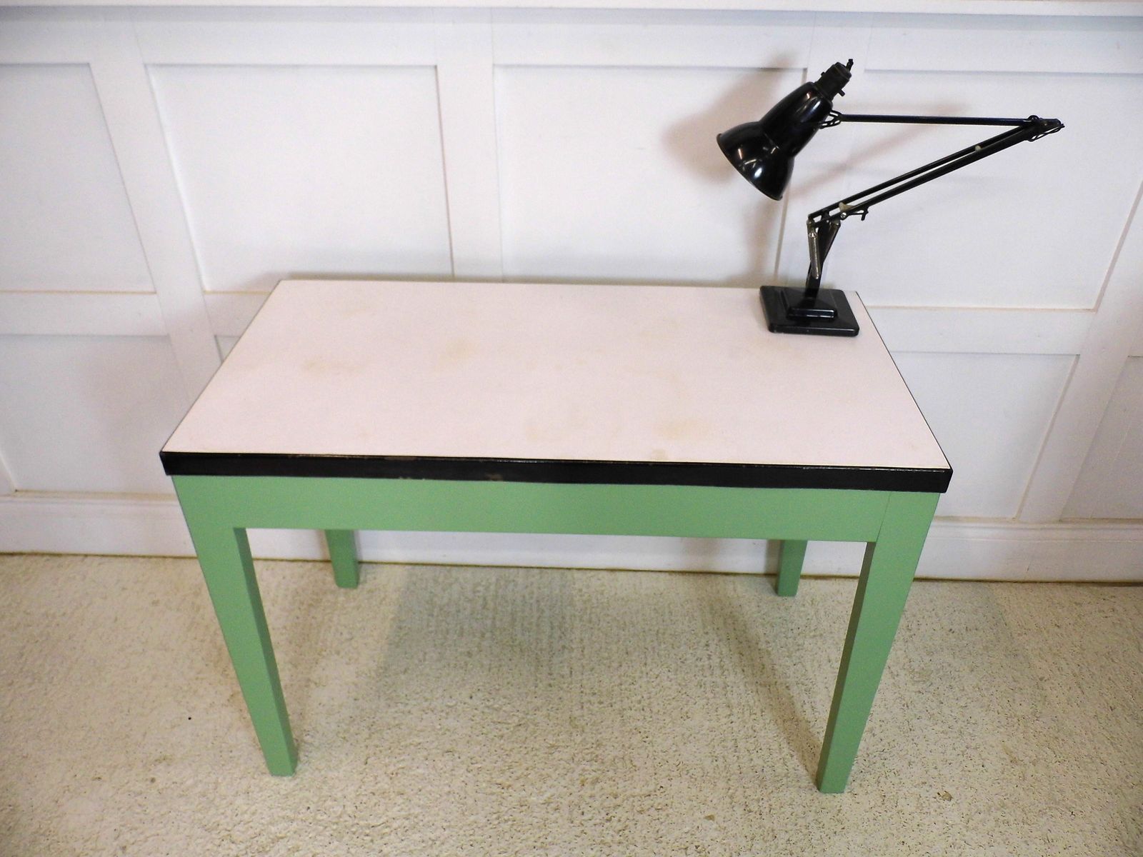 Vintage Enamel Topped 1950s Kitchen Prep Pastry Table Or Vintage Office Desk photo vinterior