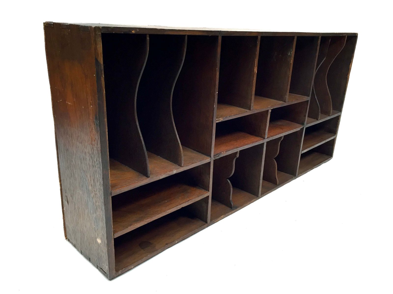 Antique Wooden Rustic Pigeon Hole Filing Cabinet / Mail Letter Organiser / Hotel photo for sale