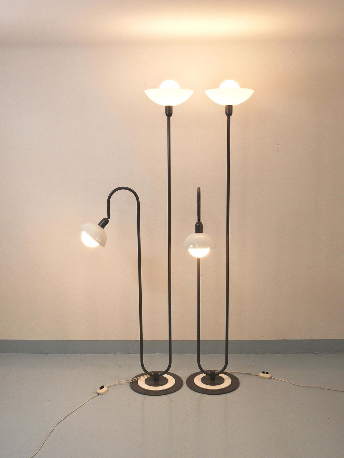 2 Postmodern 1980s Memphis Style Uplighter Floor Lamps, Torchiere, Italy, 1980s photo for sale