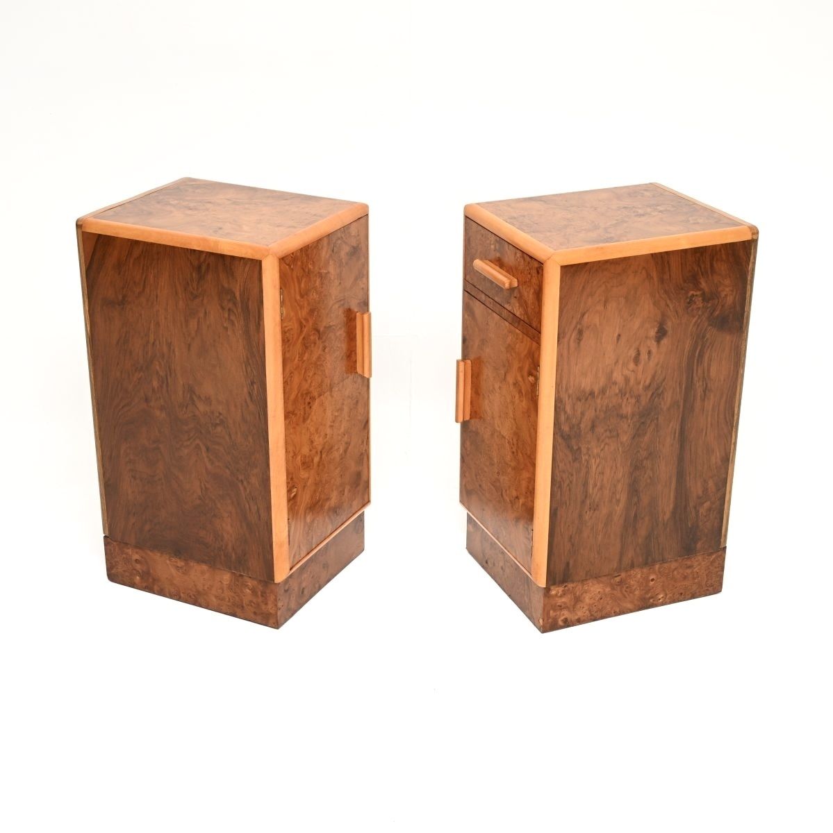 Furniture Pair Of Art Deco Burr Walnut Bedside Cabinets photo