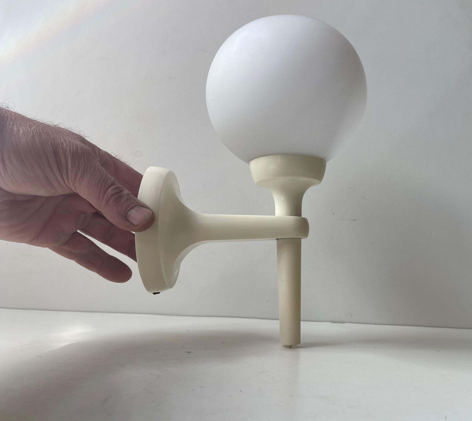 Vintage Scandinavian Space Age Wall Sconce In Cream Acrylic & Orb Glass, 1970s photo furniture