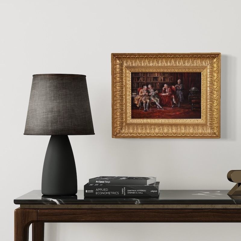 Italian Painting Interior Scene Dated 1941 photo furniture