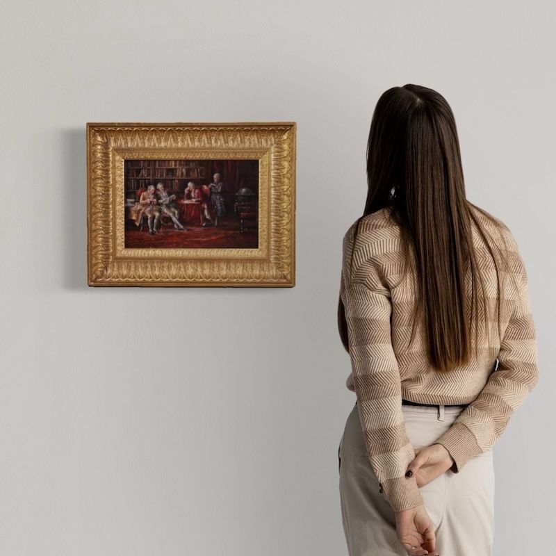 Italian Painting Interior Scene Dated 1941 photo for sale