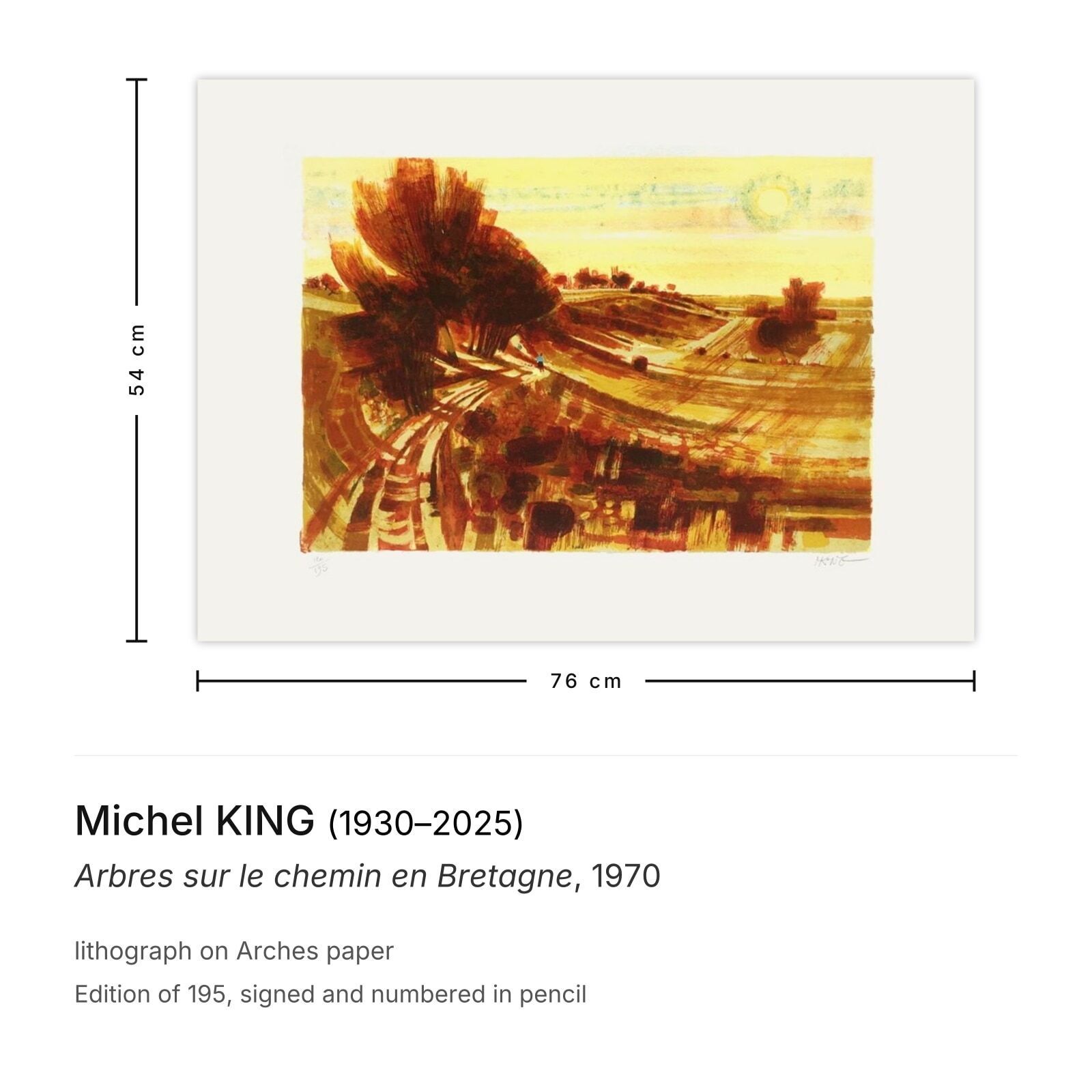 Michel King Gesigneerde Lithografie Arbres Sur Le Chemin En Bretagne 1970 photo furniture