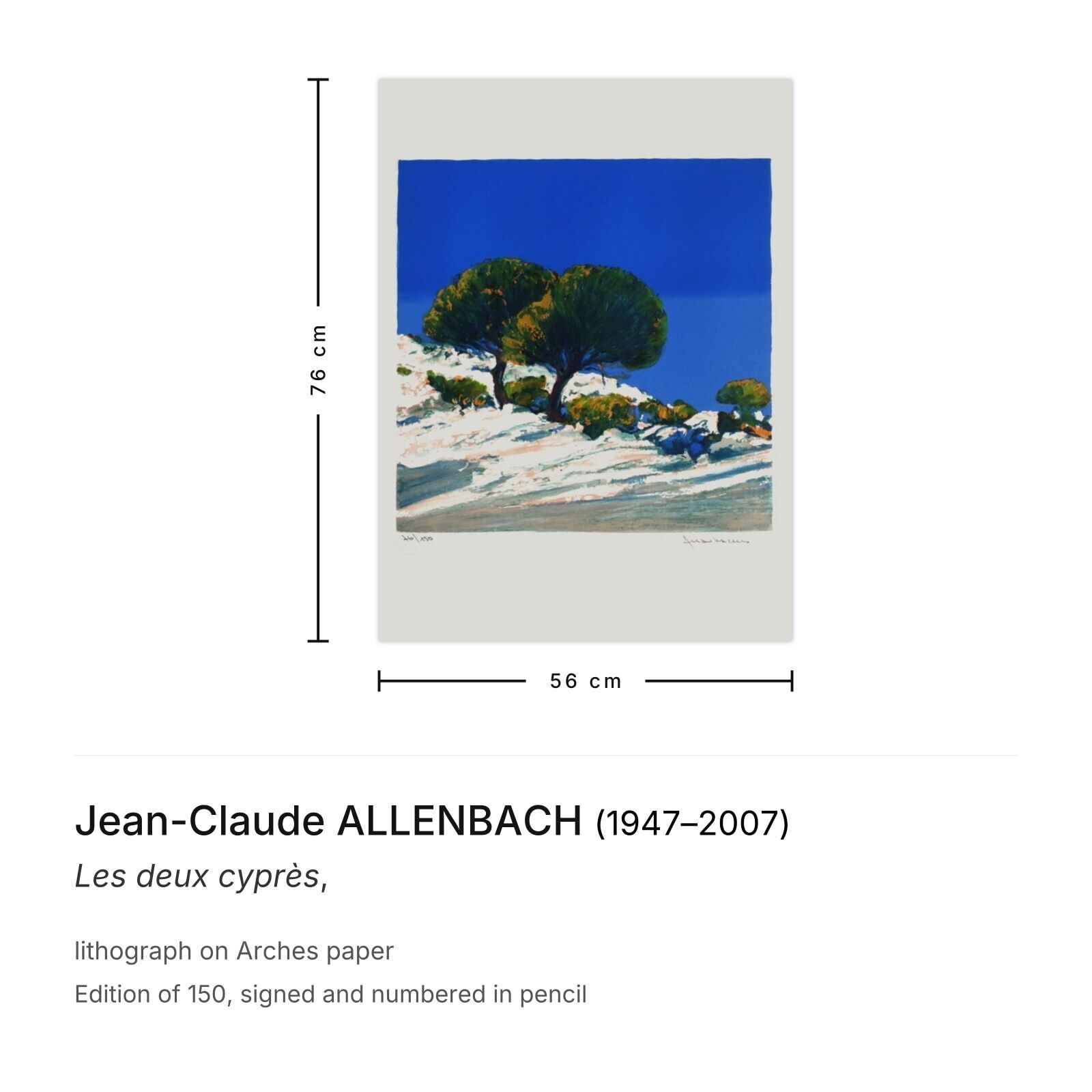 Jean Claude Allenbach Gesigneerde Lithografie Les Deux Cyprès photo furniture