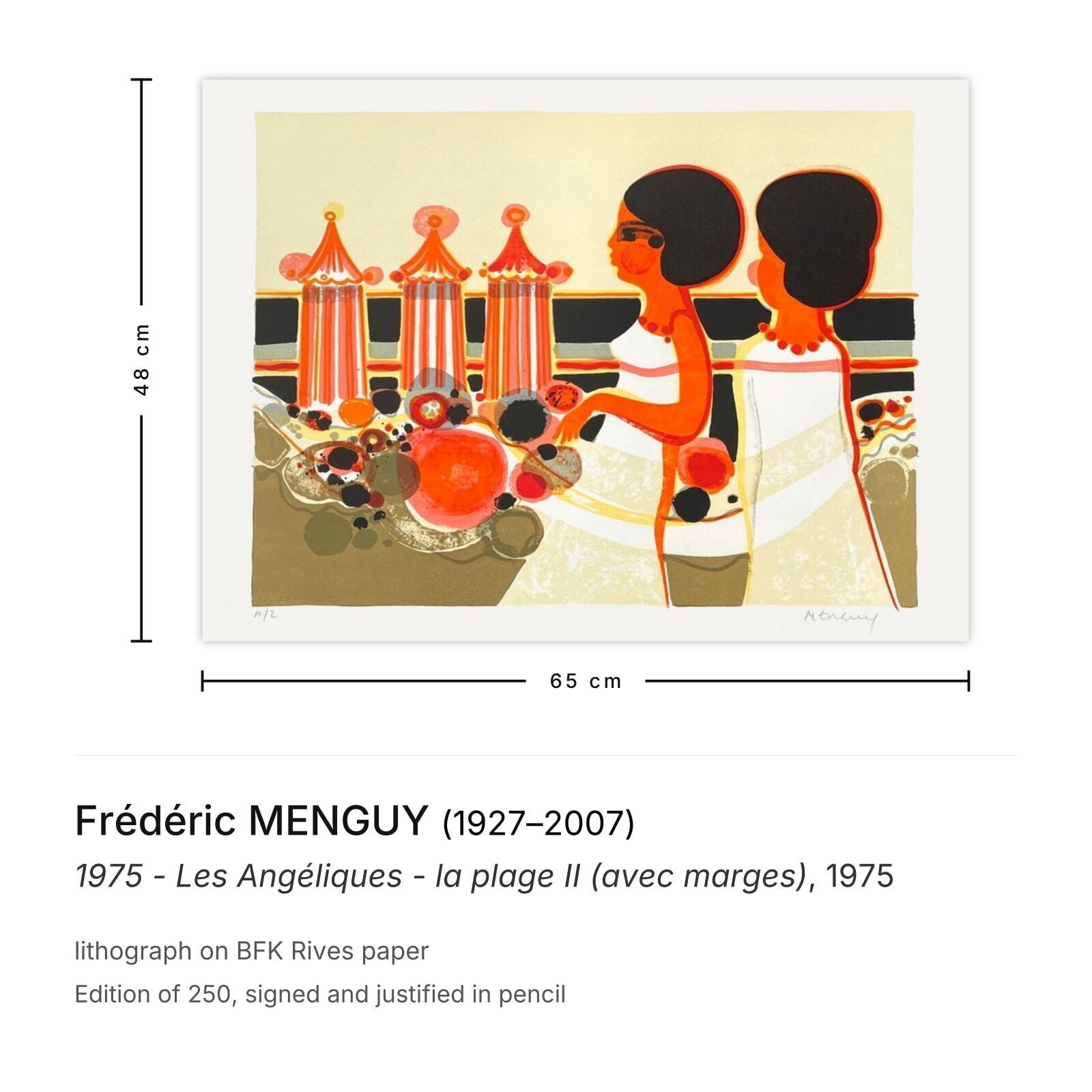 Frédéric Menguy Gesigneerde Lithografie 1975   Les Angéliques   La Plage II (Avec Marges) photo furniture