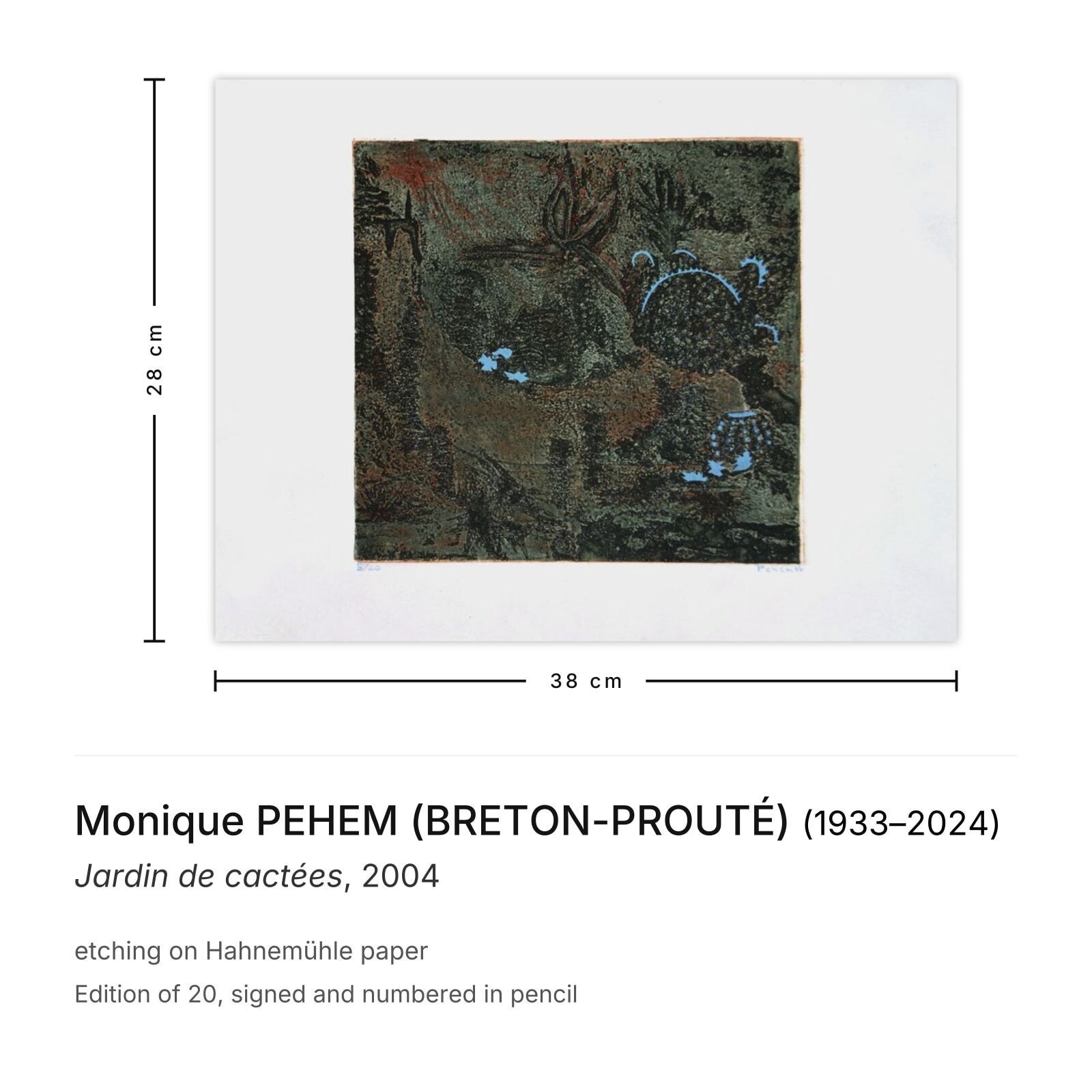 Monique Pehem (Breton Prouté), gesigneerde ets Jardin De Cactées 2004 photo furniture