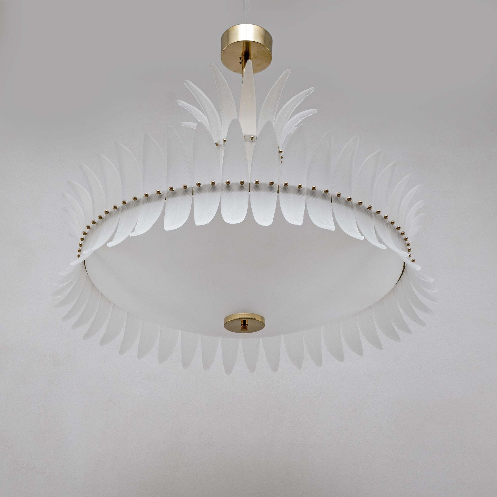 Art Deco Style Italian Murano Glass Feather Chandelier With Brass Details photo furniture