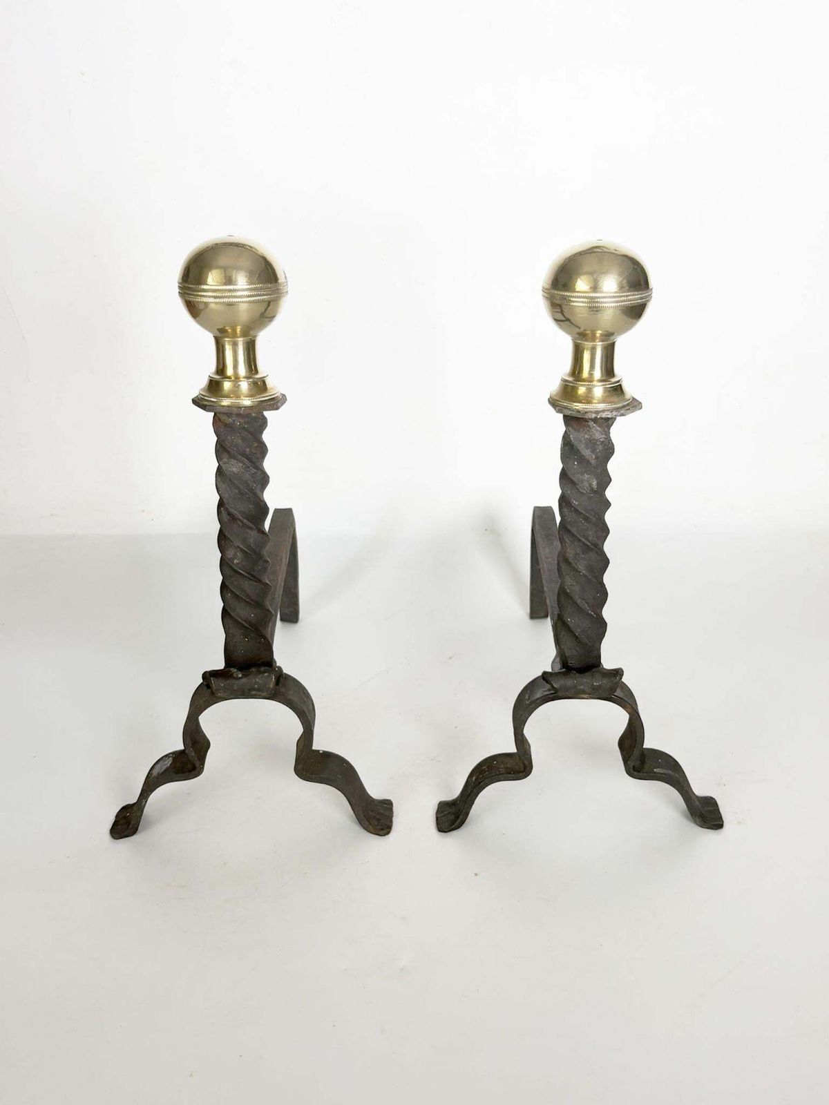 Pair Of Andirons In Cast Iron And Brass, Black And Gold, France, 1960s photo furniture