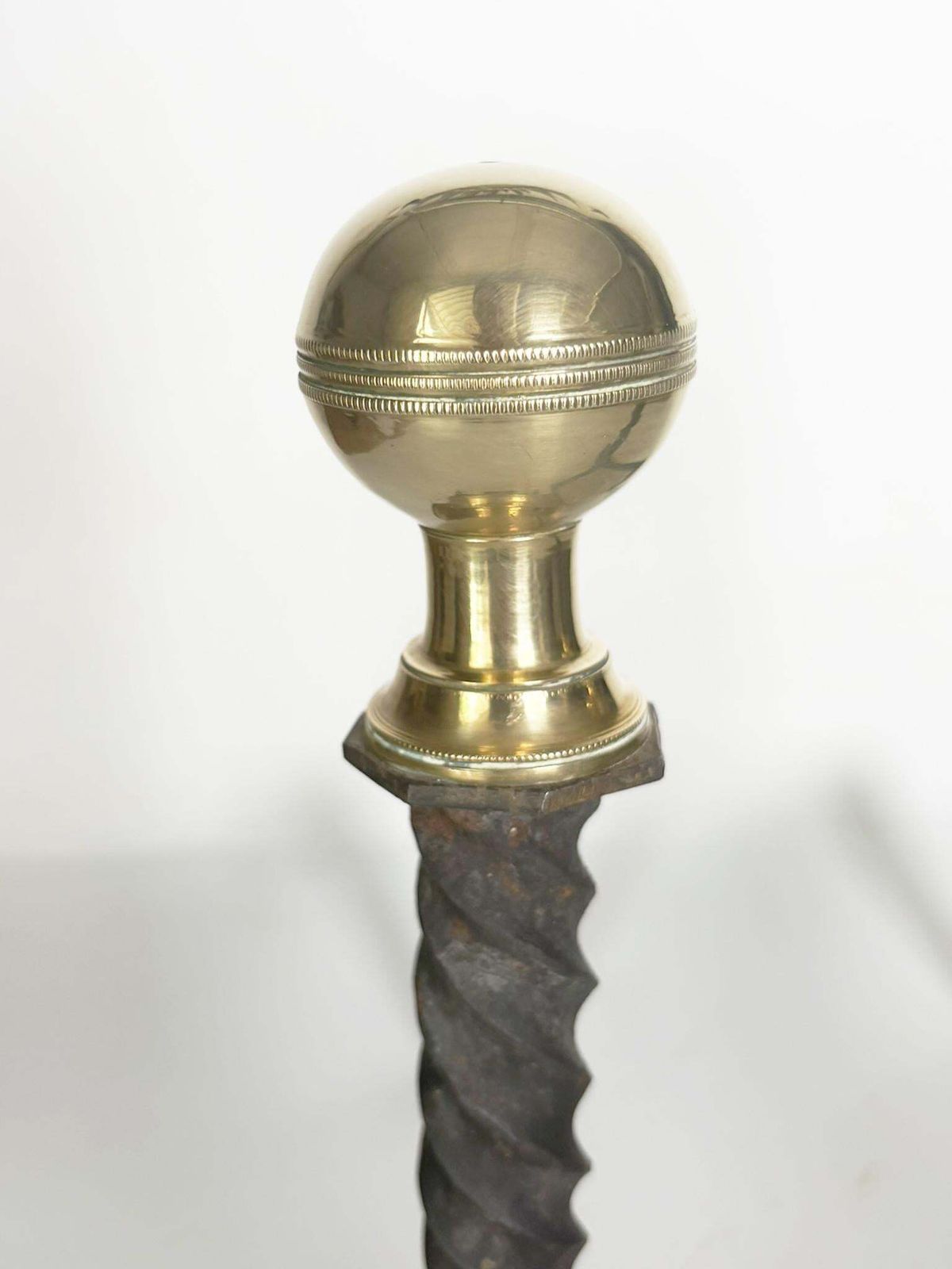 Pair Of Andirons In Cast Iron And Brass, Black And Gold, France, 1960s photo vintage