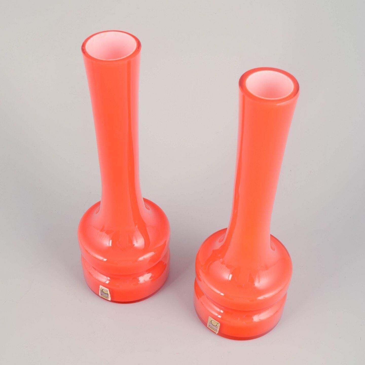 Hyllinge, Sweden. Pair Of Mouth Blown Vases In Vivid Orange Glass, 1970s. photo furniture