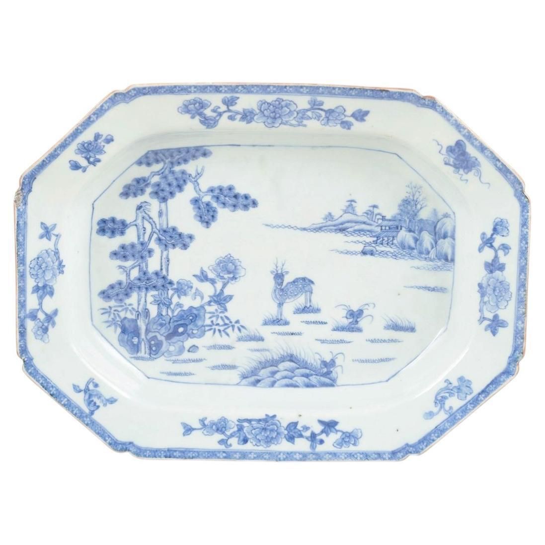 China, Qianlong (1736–1795). Porcelain Dish With Blue And White Decoration.