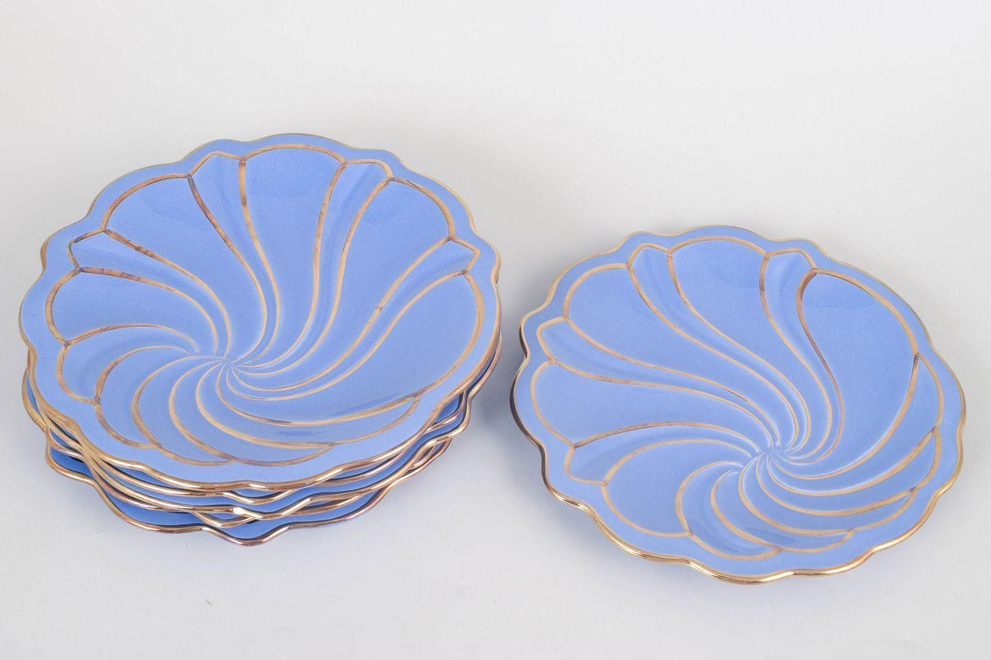 Arthur Percy voor Upsala Ekeby. Set van zes keramische "Safir" borden. Midden 20e eeuw. photo furniture